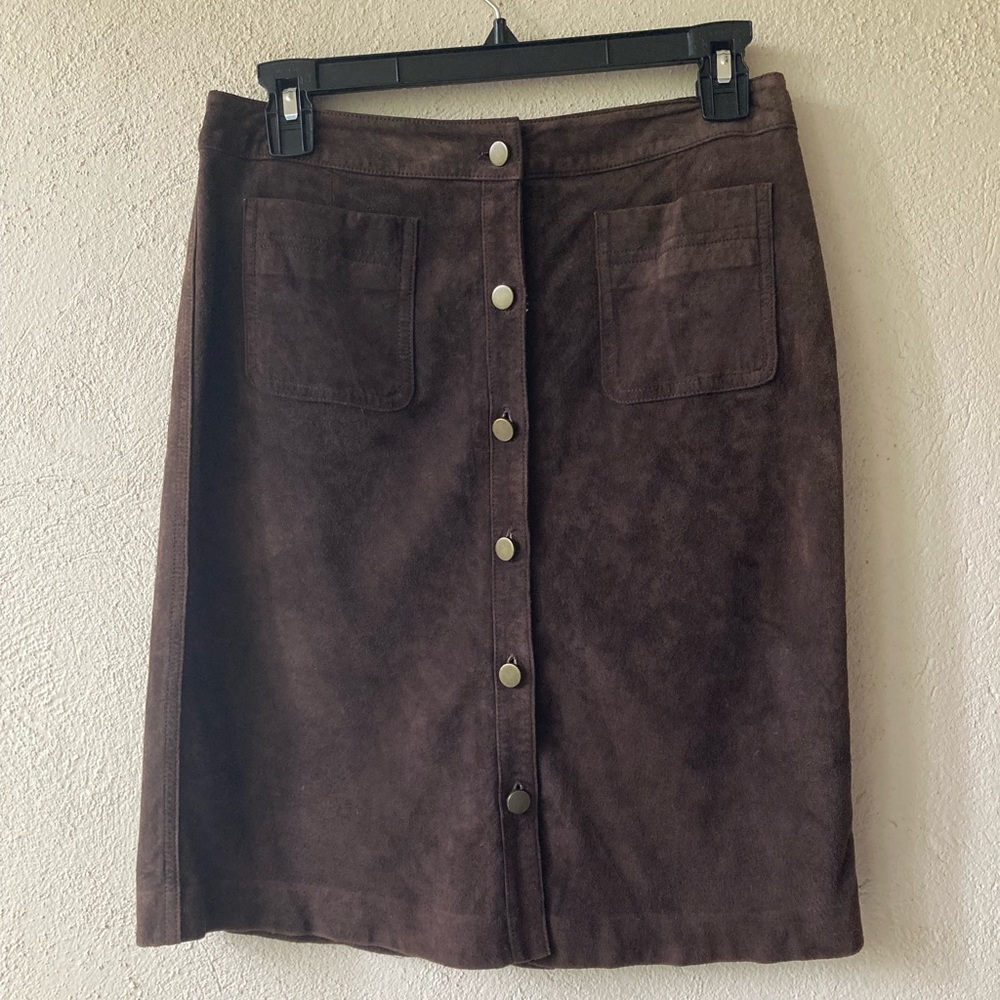 Brown button up suede skirt